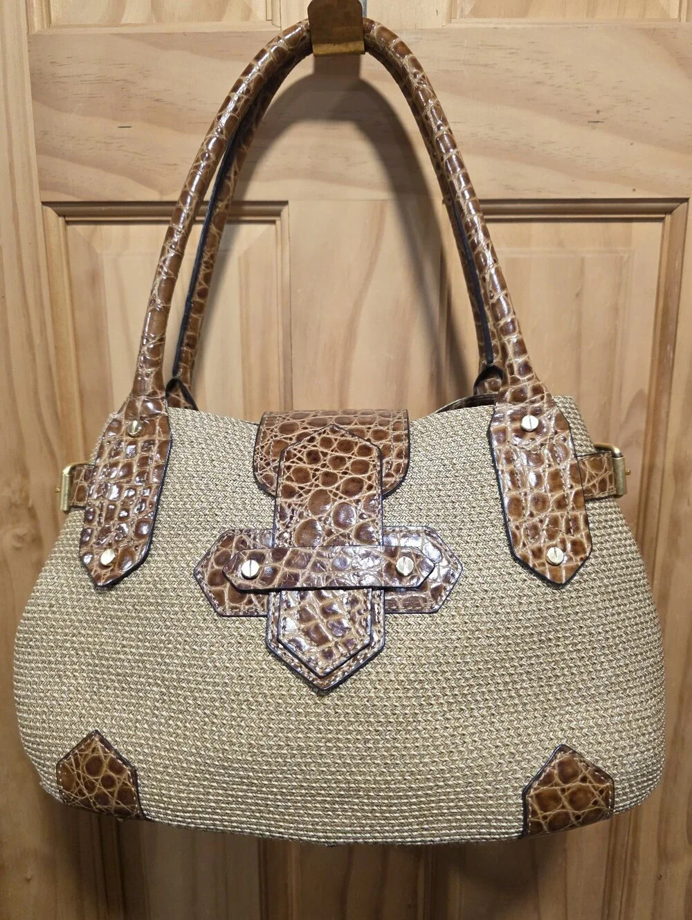 Eric Javits Vintage Brown Croc-Embossed Women Handbag